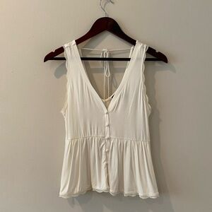 New Forever 21 White Sleeveless Top Small Lace Buttons Tassels Baby Doll Elastic